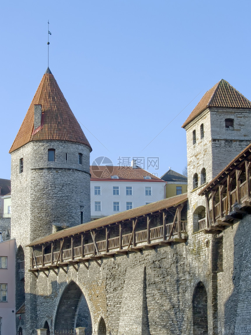 中世纪加固工事和爱沙尼亚首都塔林的塔塔建筑学房子风向标旅游石头城市历史古董城堡建筑图片
