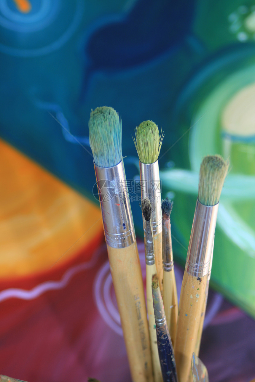 艺术家布鲁谢斯绿色工艺刷子画笔艺术爱好橙子创造力帆布图片