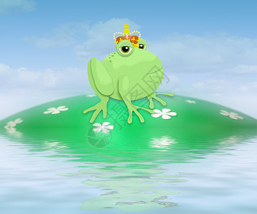 青蛙王子蟾蜍版税插图绿色卡通片童话两栖动物皇家动物背景