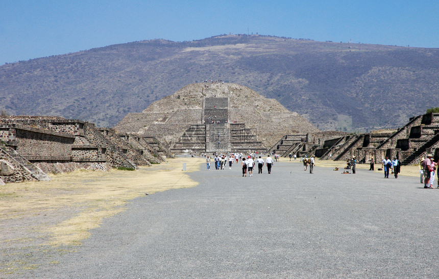 墨西哥Teotihuacan牙裔石头脚步考古学游客文化废墟城市太阳楼梯图片