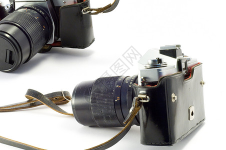 照相机乡愁收藏古董技术案件摄影白色黑色快门皮革背景图片