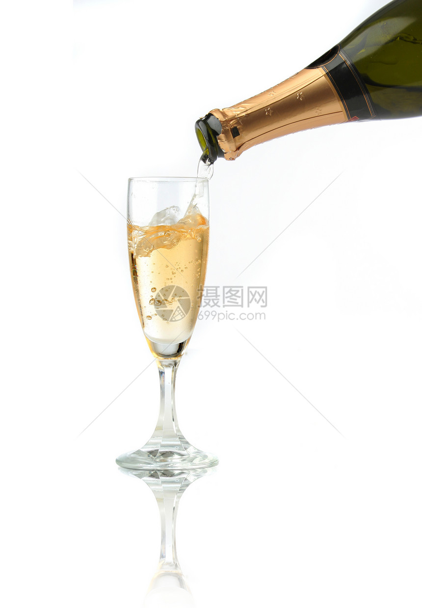 给香槟吹笛子气泡丝带庆典派对酒杯场合水晶玻璃胜利婚礼图片