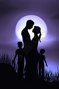罗姆夫妇迷恋法庭亲戚拥抱太阳月光婚姻两人月亮投标浪漫高清图片素材