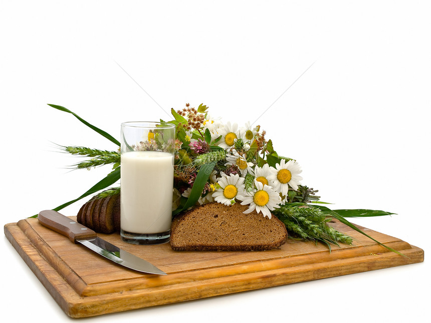 奶和甘油面包甘菊营养小吃粮食早餐饮料午餐面包师谷物美食图片
