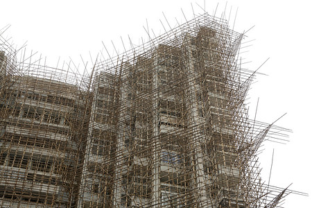 建筑工地的竹子脚架金属工业合作职业工作组装男性领班建设者劳动基础设施高清图片素材