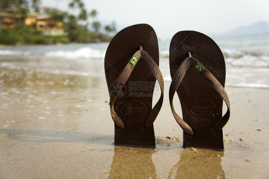 巴西滑坡假期旅游蓝色拖鞋凉鞋乐趣热带休闲目的地气候图片