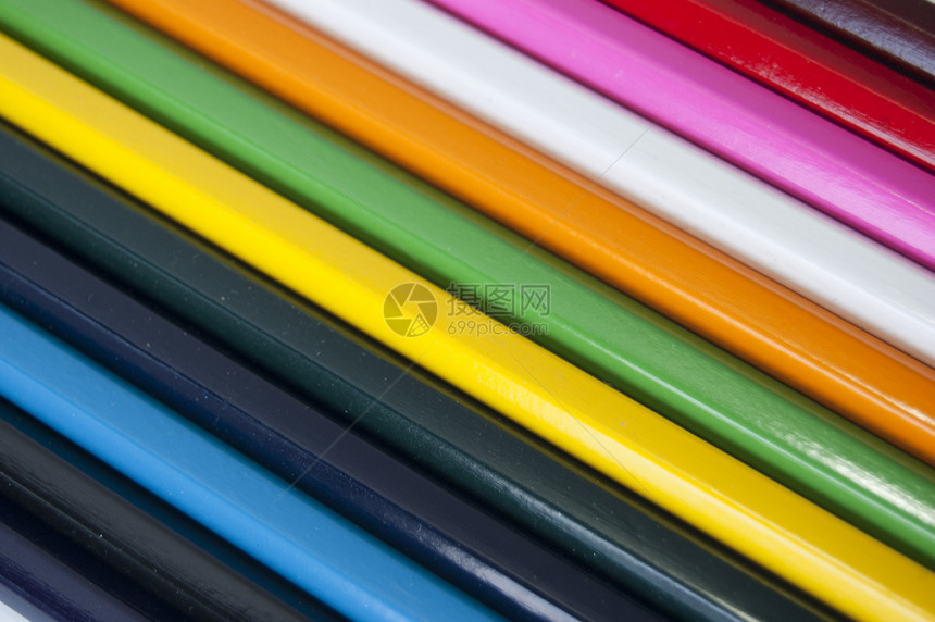 彩色铅笔橙子工具教育办公室彩虹调色板孩子们乐器蓝色艺术家图片
