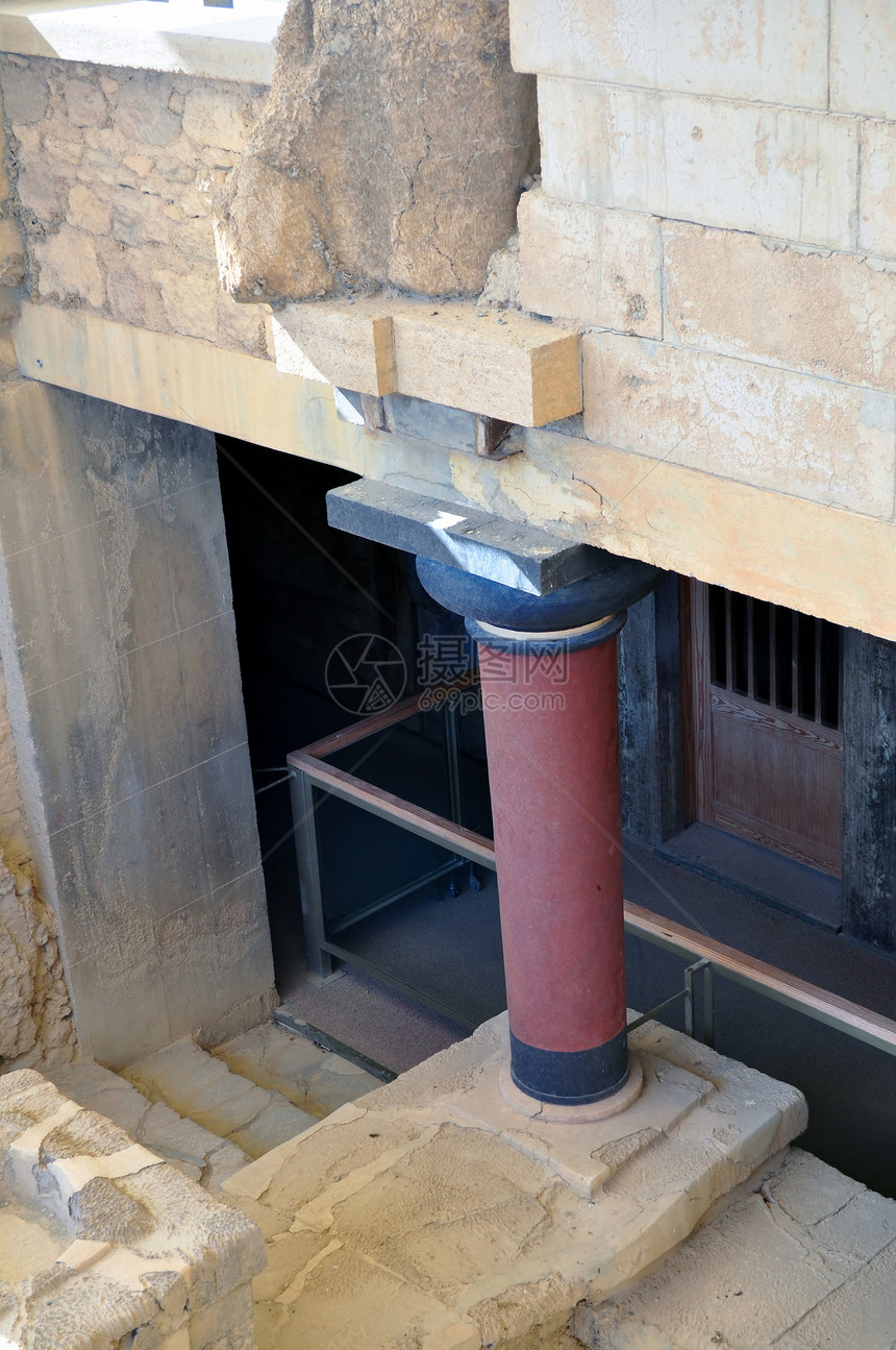 Knossos Crete的考古遗址柱子废墟历史性古董寺庙文明历史考古学游客建筑学图片