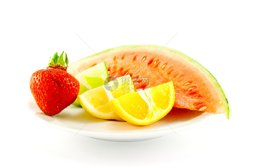 含有草莓和梅龙的柑橘水果营养橙子市场植物果汁饮食食品盘子收成食物图片