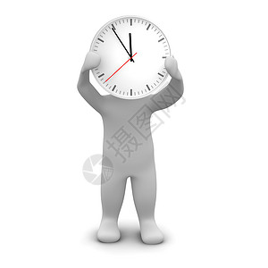人与钟白色红色卡通片男人圆圈时间柜台手表概念灰色背景图片