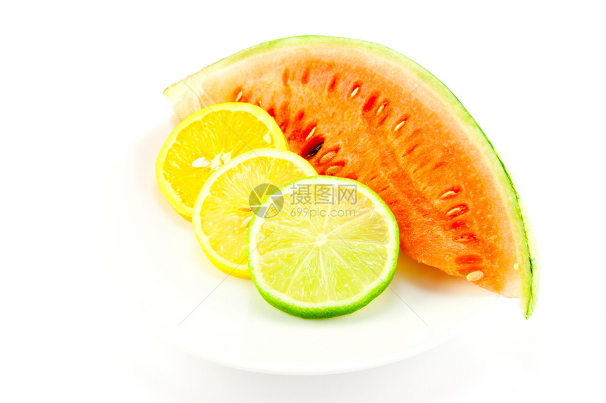 柑橘水果和西瓜饮食食品营养柠檬植物收成早餐橙子果汁盘子图片