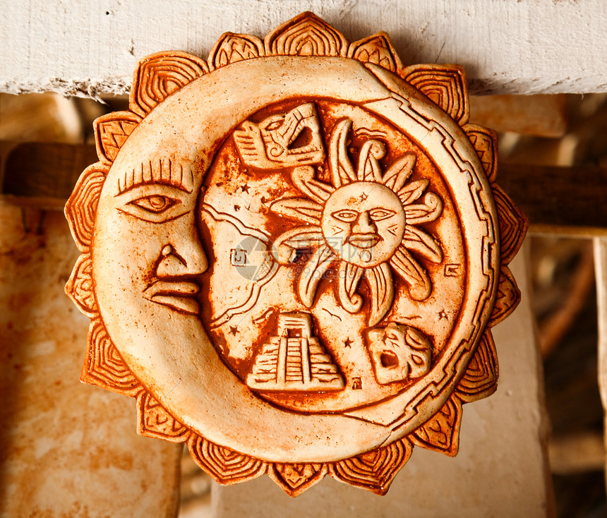 墨西哥手工艺品雕刻石膏面具盘子拉丁陶瓷木头雕像宗教面孔图片