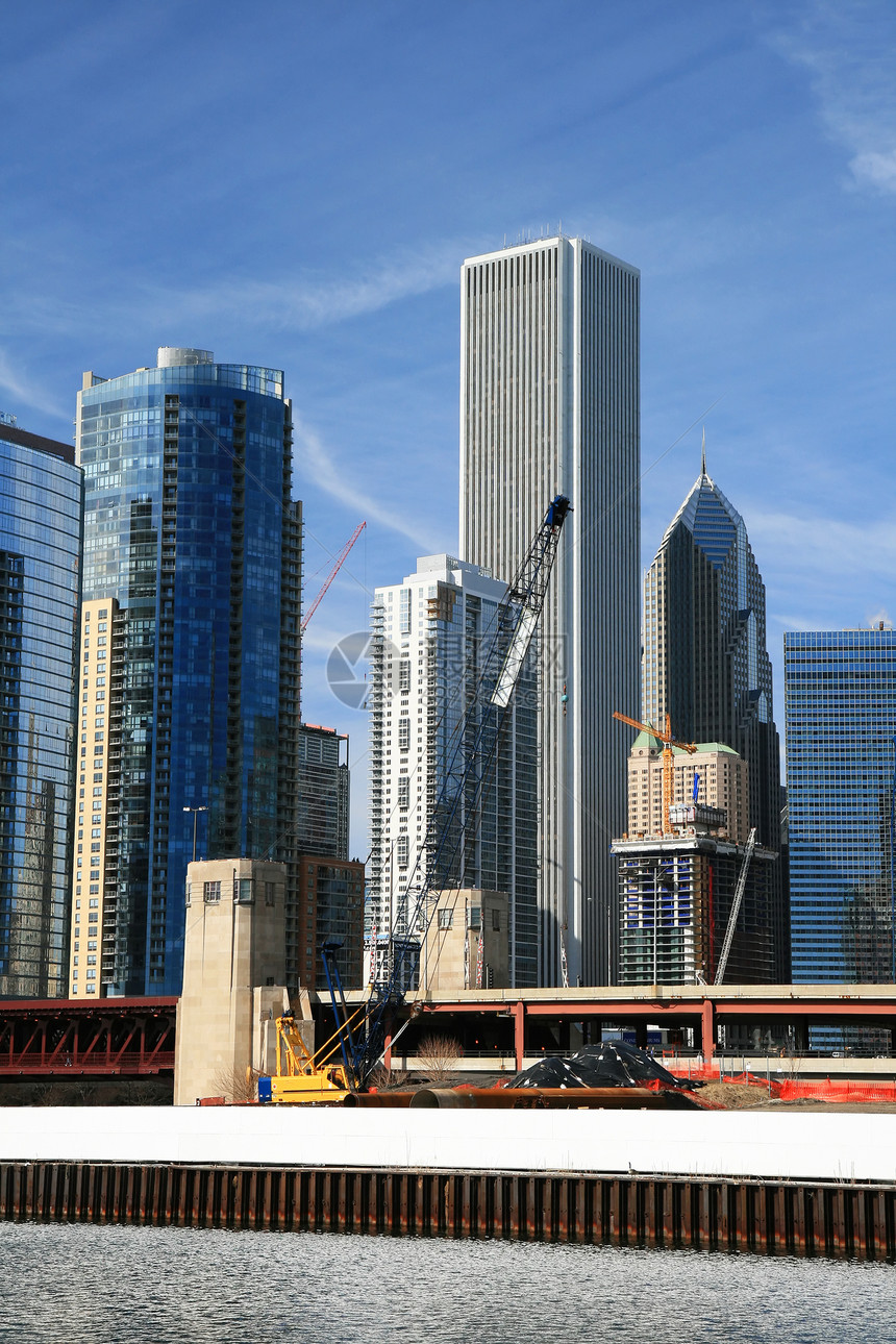 芝加哥高楼大楼的高层建筑海军城市码头反射旅行住宅环形地标吸引力办公室图片