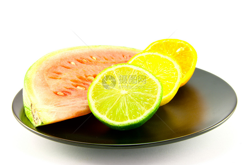 含柠檬 利梅和橙的西瓜饮食市场盘子营养食品生产早餐甜点植物橙子图片