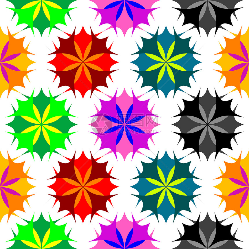 彩色花朵无缝模式滚动漩涡装饰插图纺织品季节植物墙纸橙子风格图片