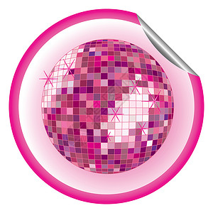 迪斯科球紫色贴纸插图乐趣派对玻璃舞蹈装饰品音乐圆圈镜子俱乐部背景图片