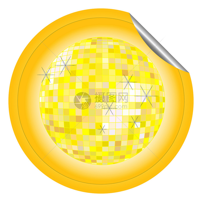 迪斯科球黄色贴纸乐趣音乐派对玻璃俱乐部插图圆圈装饰品镜子舞蹈图片