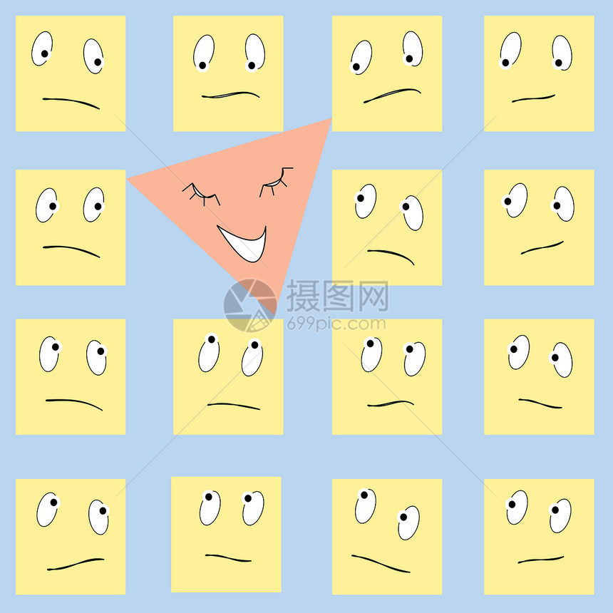 快乐的三角形和悲伤的方格红色插图盒子黄色商标公司正方形创造力立方体青色图片