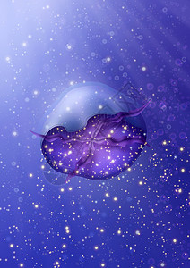 水母紫罗兰色 Aurelia 鲸脂/海水蓝色深海气泡背景图片