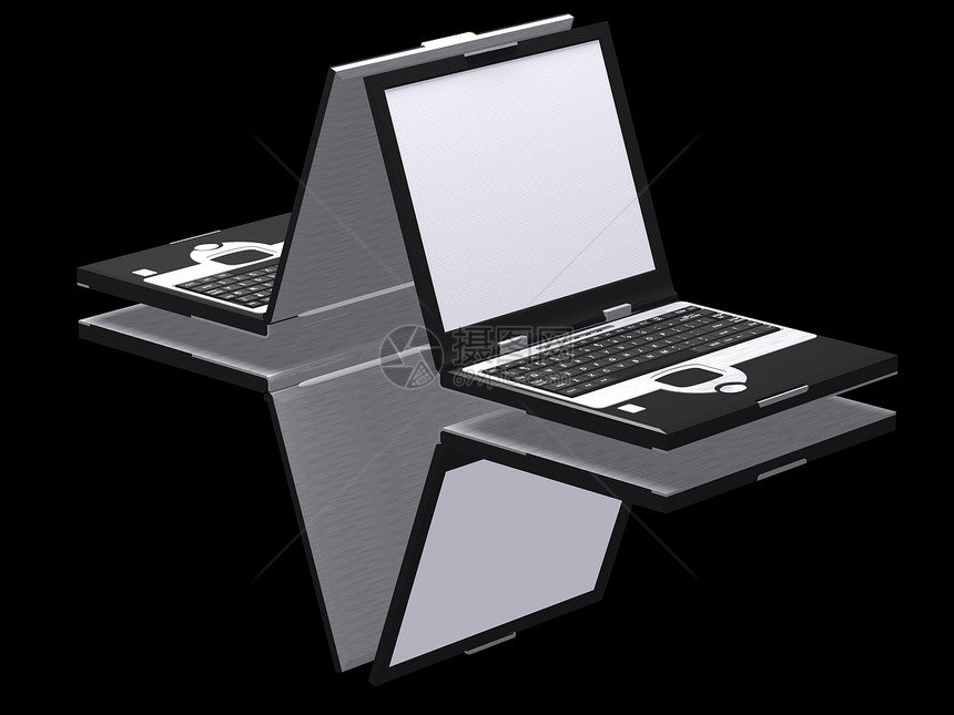 空白笔记本电脑展示机动性电子办公室钥匙技术剪裁监视器键盘灰色图片
