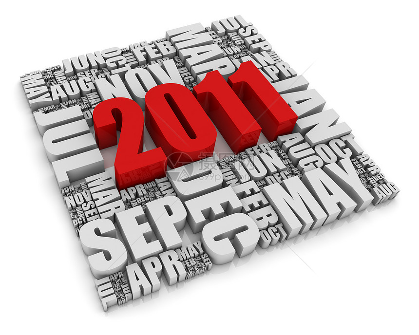 2011年 2011年新年白色文字一个字日期日历红色形状3d图片