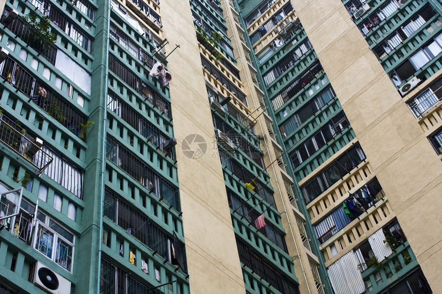 香港公共住房公寓区一楼蓝色家庭民众建筑城市住宅财产土地天空房子图片