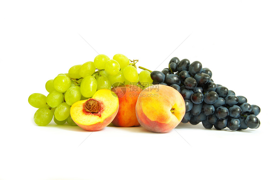 葡萄和桃红色叶子食物水果紫色橙子植物维生素甜点白色图片