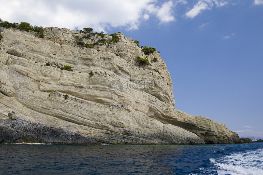 希腊绿色石灰石风景蓝色海岸线目的地旅行支撑娱乐情调图片