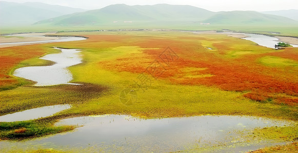 黄河湿地山脉绿色红色草原黄色环境背景图片