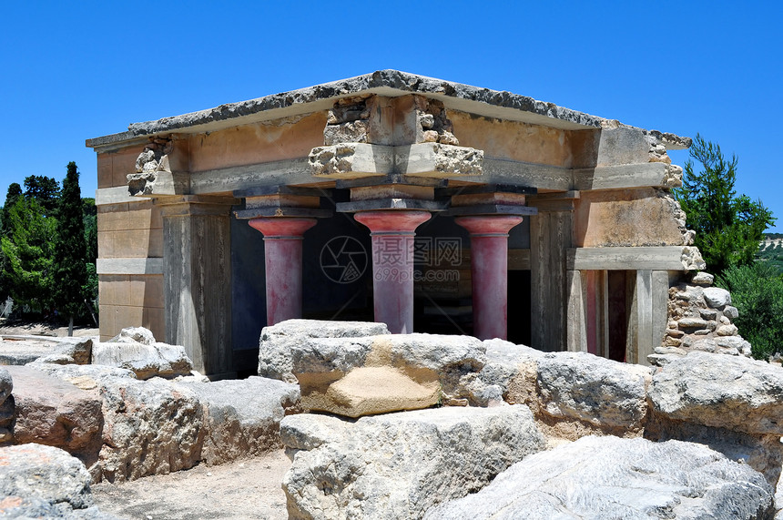 Knossos Crete的考古遗址柱子游客神话历史寺庙古董废墟建筑学文明历史性图片