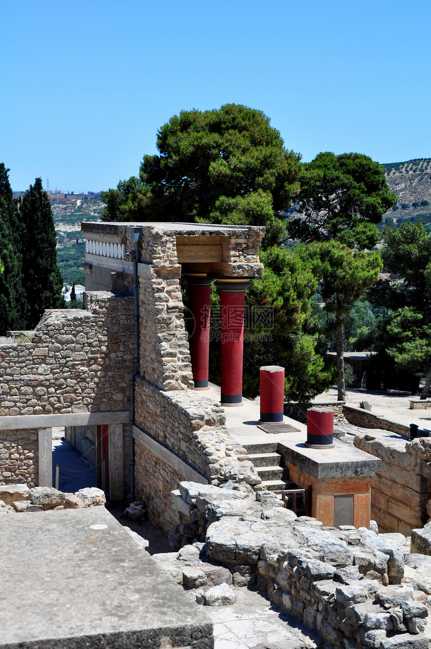 Knossos Crete的考古遗址考古学柱子废墟神话历史古董建筑学寺庙游客文明图片