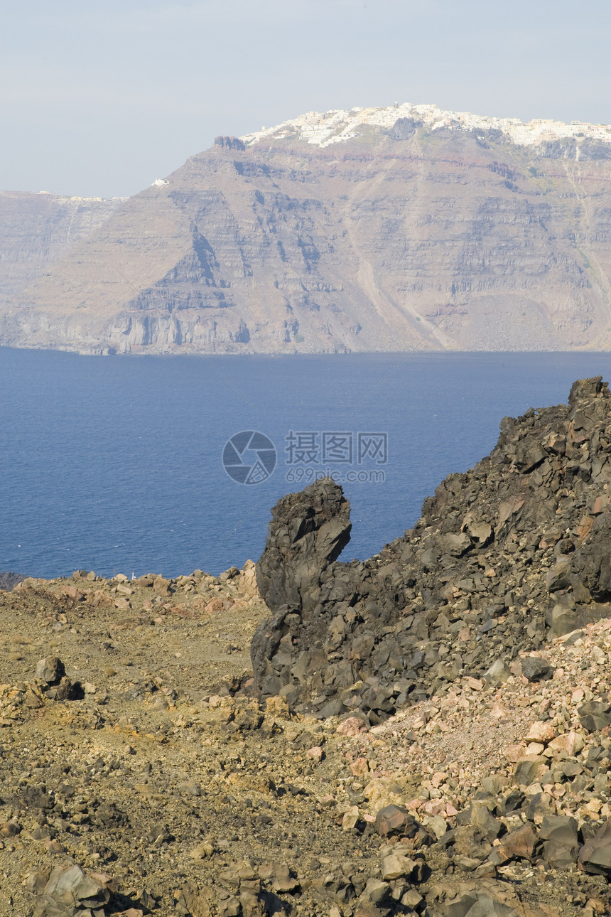 圣托里尼希腊旅行海岸线岩石场景情调文化景观天空目的地支撑图片