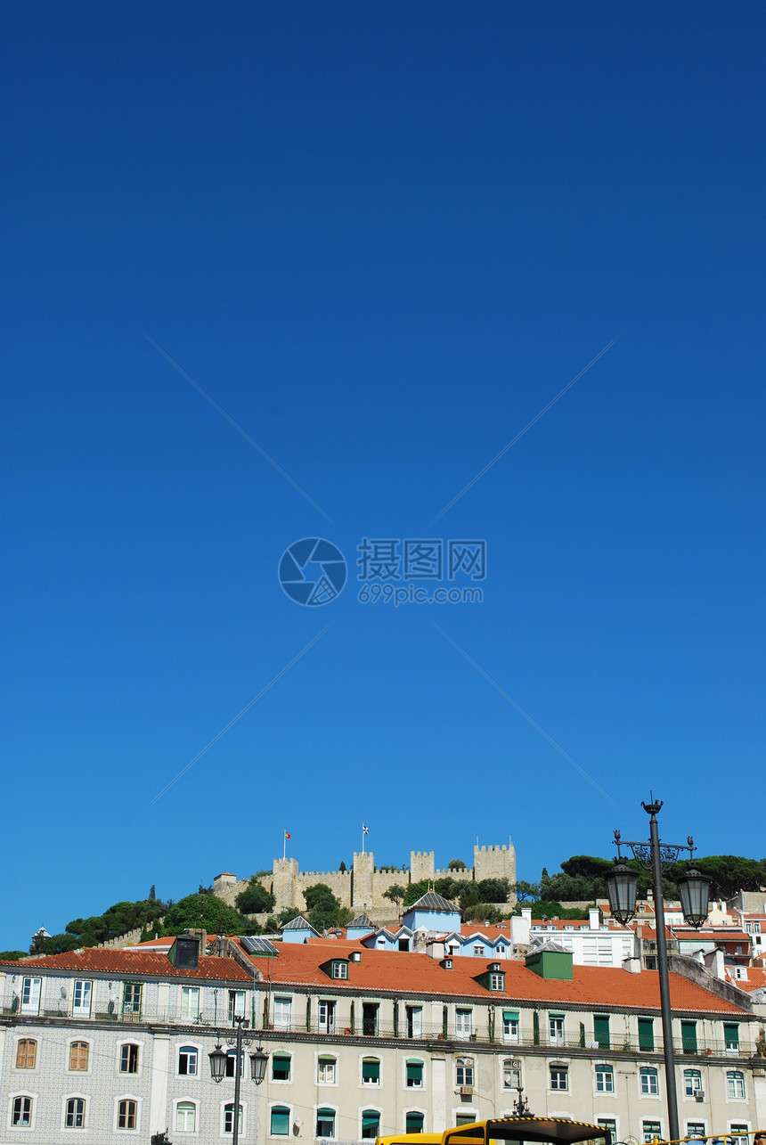葡萄牙里斯本圣豪尔赫城堡全景风景旅游天空观光场景建筑学城景房子首都图片