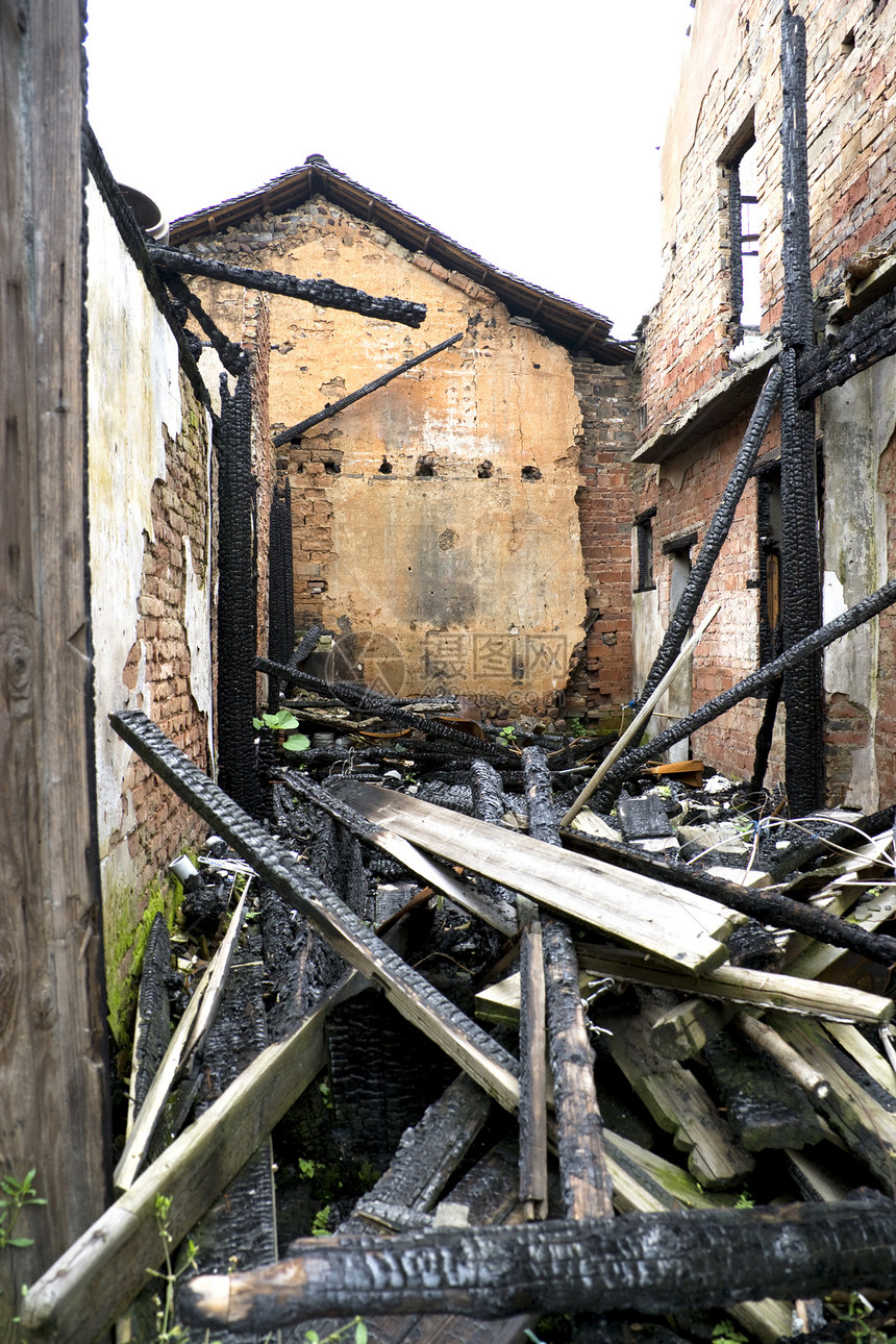烧尽家居危险小镇建筑建筑物木炭火灾烧伤房子破坏图片