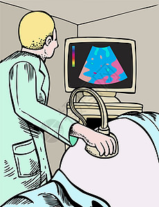 怀孕母亲医院测试声呐妈妈医生绳索女士扫描胎儿护士高清图片