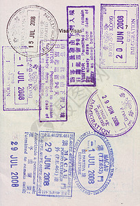 护照上的旅行签证签证印章移民风俗城市过境邮票香港高清图片素材