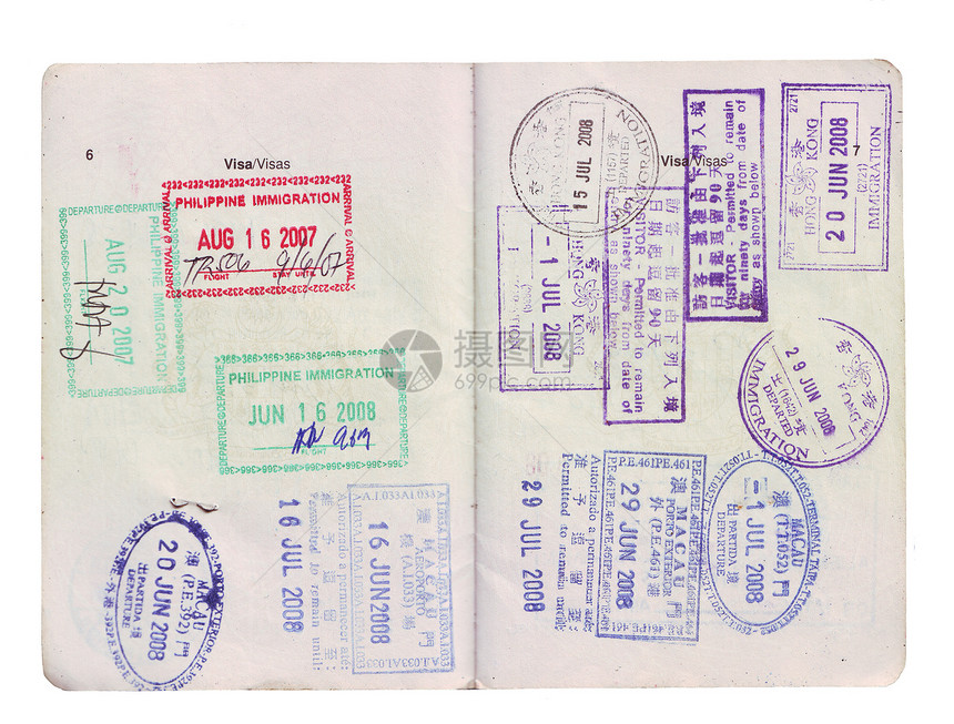 护照上的旅行签证签证印章风俗穿越邮票过境边界移民图片