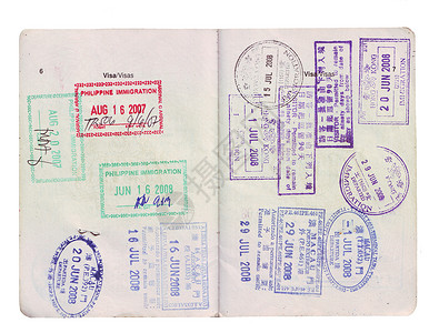 护照上的旅行签证签证印章风俗穿越邮票过境边界移民高清图片