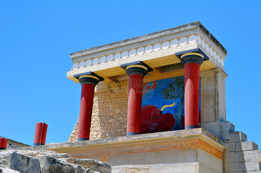 Knossos Crete的考古遗址古董建筑学考古学柱子寺庙历史性游客废墟神话文明图片