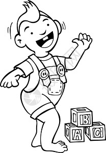 婴儿第一步骤儿童积木脚步白色卡通片黑色染色玩具插图学习背景图片