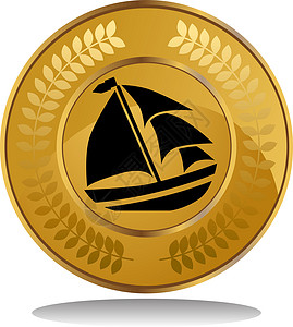 金色帆船船只图标插画