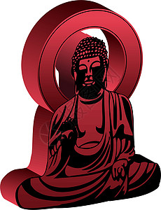 沉思者雕像佛宗教祷告黑色精神插图雕像草图红色沉思佛教徒插画