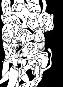 舞蹈女孩染色白色黑色女性插图派对团体人群背景图片