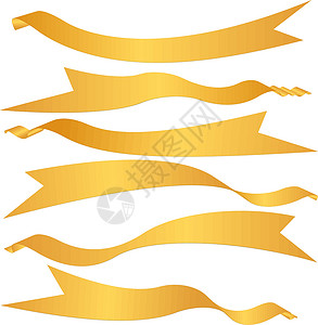 丝带集丝带标语白色黄色冰壶标签空白金子金属插图背景图片