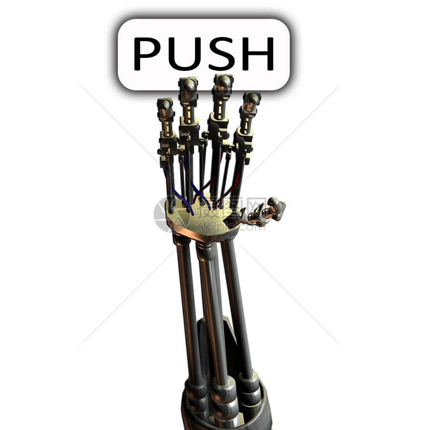 机器人手数字行动手臂按钮手指技术机器机械概念金属图片