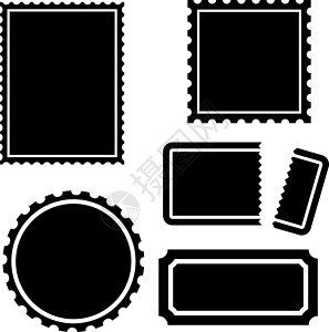 印章标签印章设置圆形黑色纽扣邮票空白剪贴正方形长方形白色横幅插画