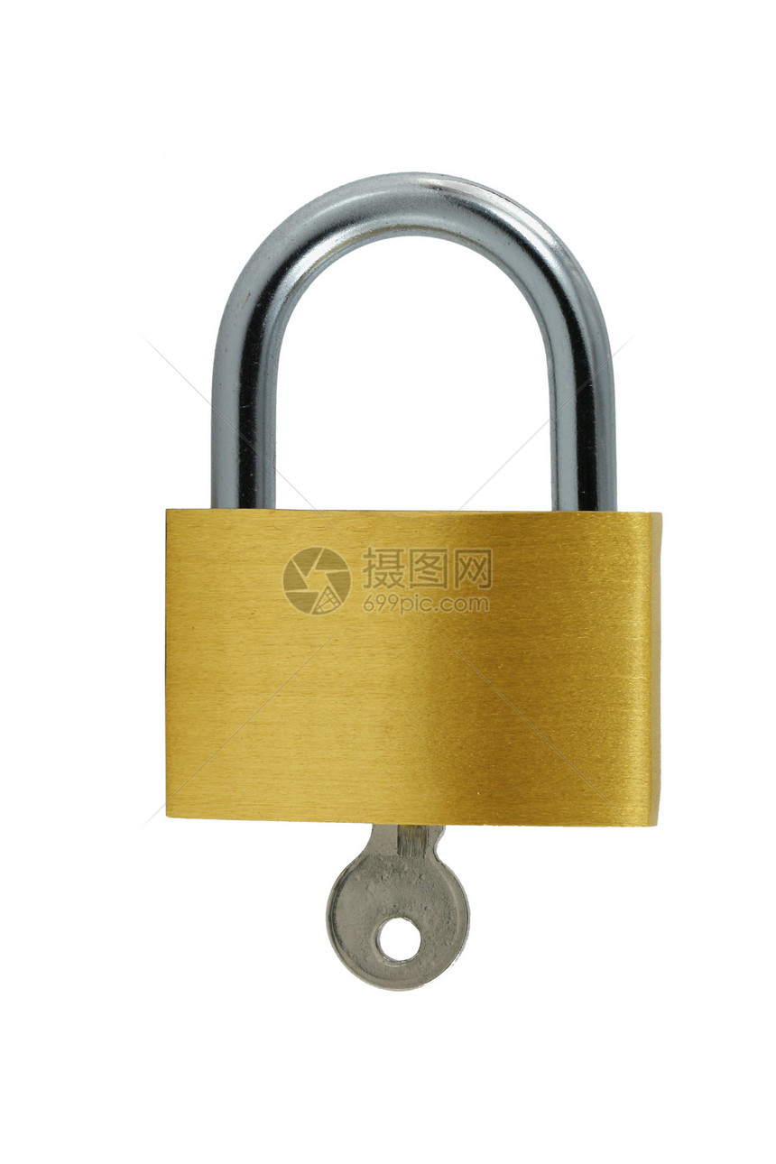 孤立的Bras锁和白上的密钥金属安全挂锁钥匙图片