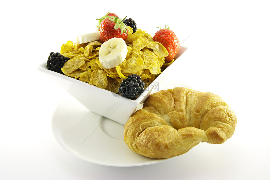 玉米花和果子与克罗桑玉米玉米片饮食食物早餐薄片营养浆果面包蜂蜜图片