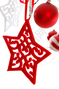 圣诞星庆典装饰品红色玩具白色背景图片