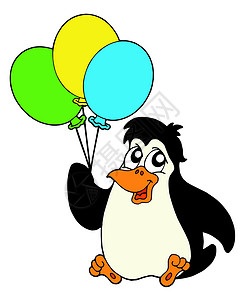 带有气球的企鹅-矢量说明图片素材